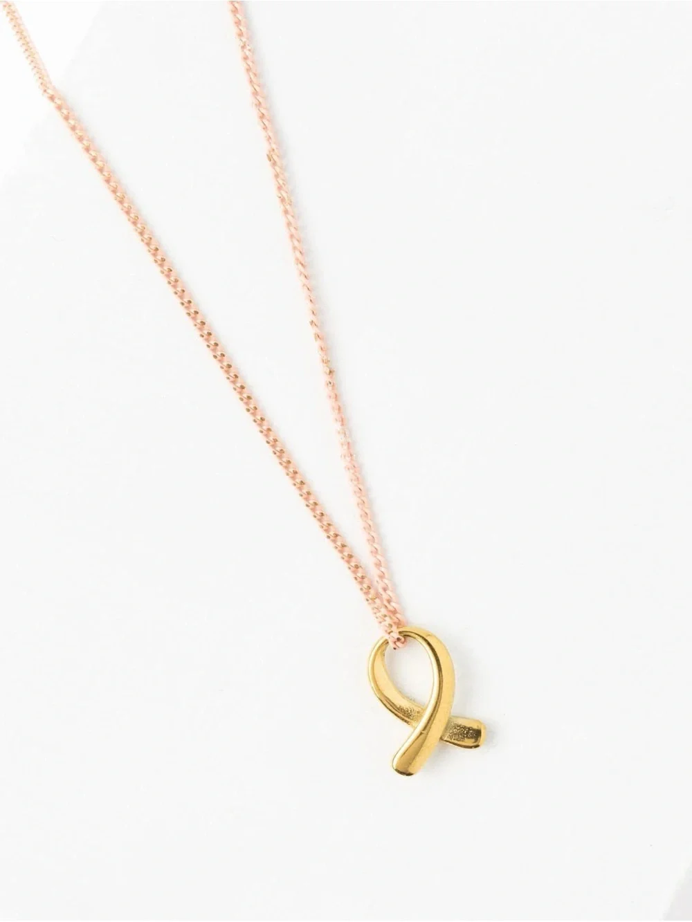 Plunder Courage Necklace Gold Ribbon Pendant Pink Chain Breast Cancer Awareness